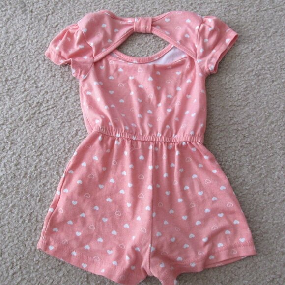 Picapino Romper Girls Size 6-9M Pink Coral White Short Sleeve Heart Keyhole Back - Picture 6 of 8
